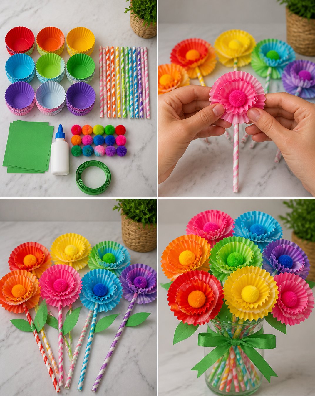 Vibrant Rainbow Dahlia Bouquet with Cupcake-Liner Blooms 18 Rainbow Cupcake-Liner Dahlia Bouquet