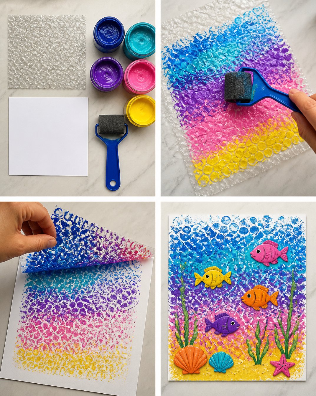 Rainbow Bubble Wrap Ocean Art for Kids 15 Bubble Wrap Rainbow Ocean Painting for Kids