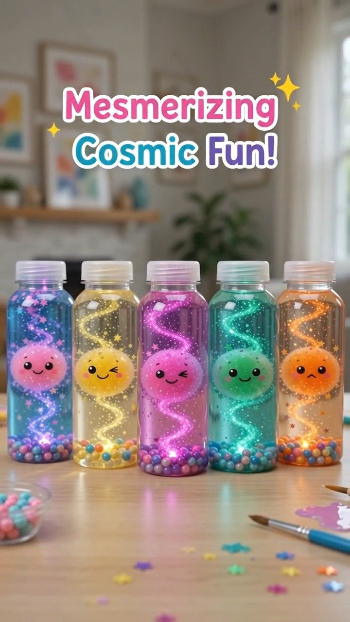 Layers of deep color, glitter, and stars turn a clear bottle into a dreamy galaxy display. Perfect for your next craft day. 12 Layers of deep color, glitter, and stars turn a clear bottle into a dreamy galaxy display. Perfect for your next craft day.