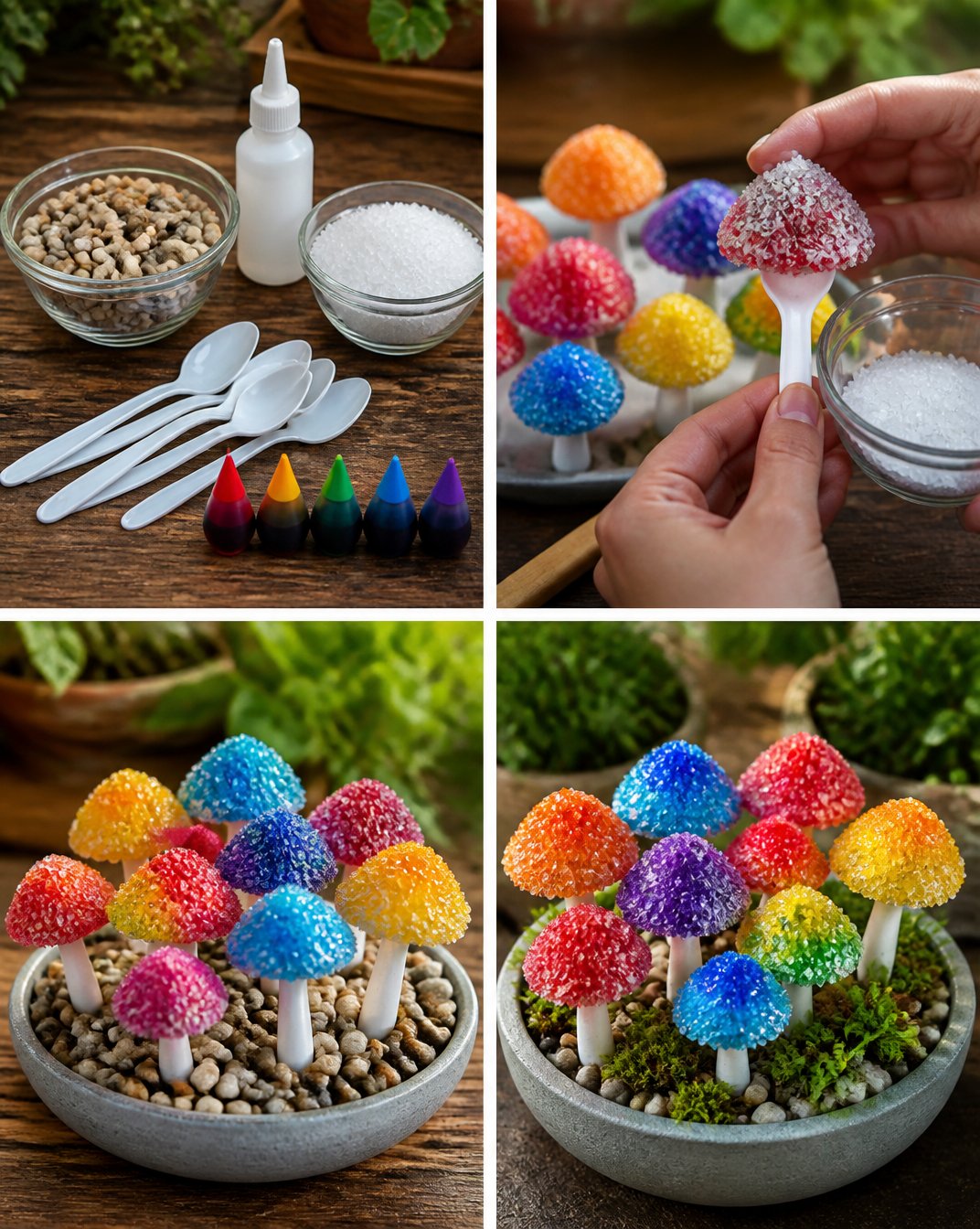 DIY Crystal Rainbow Garden Mushrooms For Glow-In-The-Dark Decor 2 Crystal Rainbow Garden Mushrooms