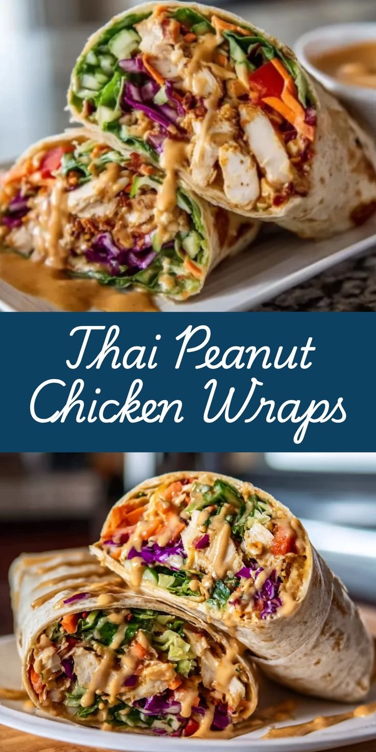 Delicious Thai Peanut Chicken Wraps with Fresh Vegetables and Creamy Peanut Sauce
