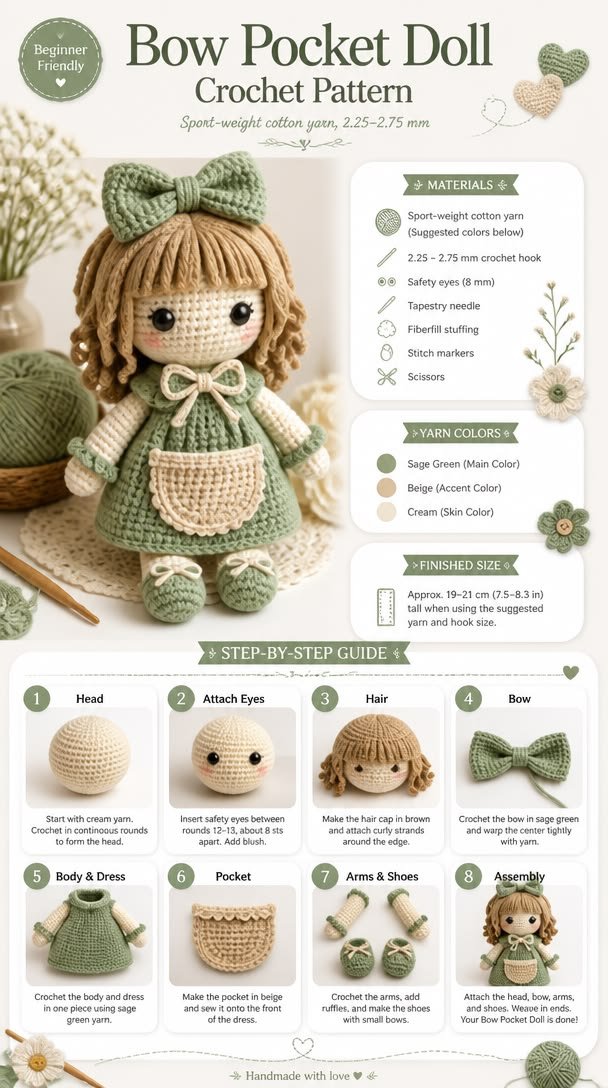 Bow Pocket Doll Crochet Pattern