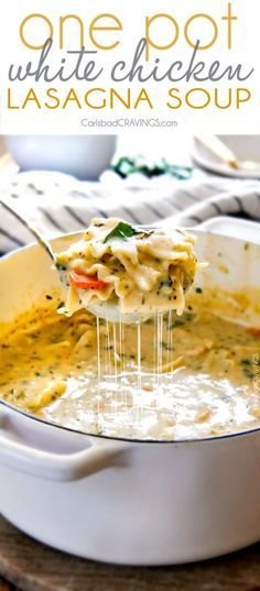 One Pot White Chicken Lasagna Soup Recipe | Creamy white lasagna soup half baked, Easy white chicken lasagna soup, Soups and stews