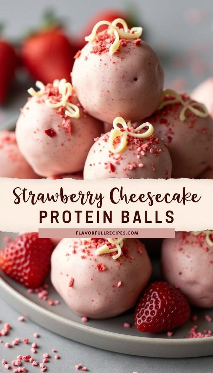 Delicious Strawberry Cheesecake Protein Balls