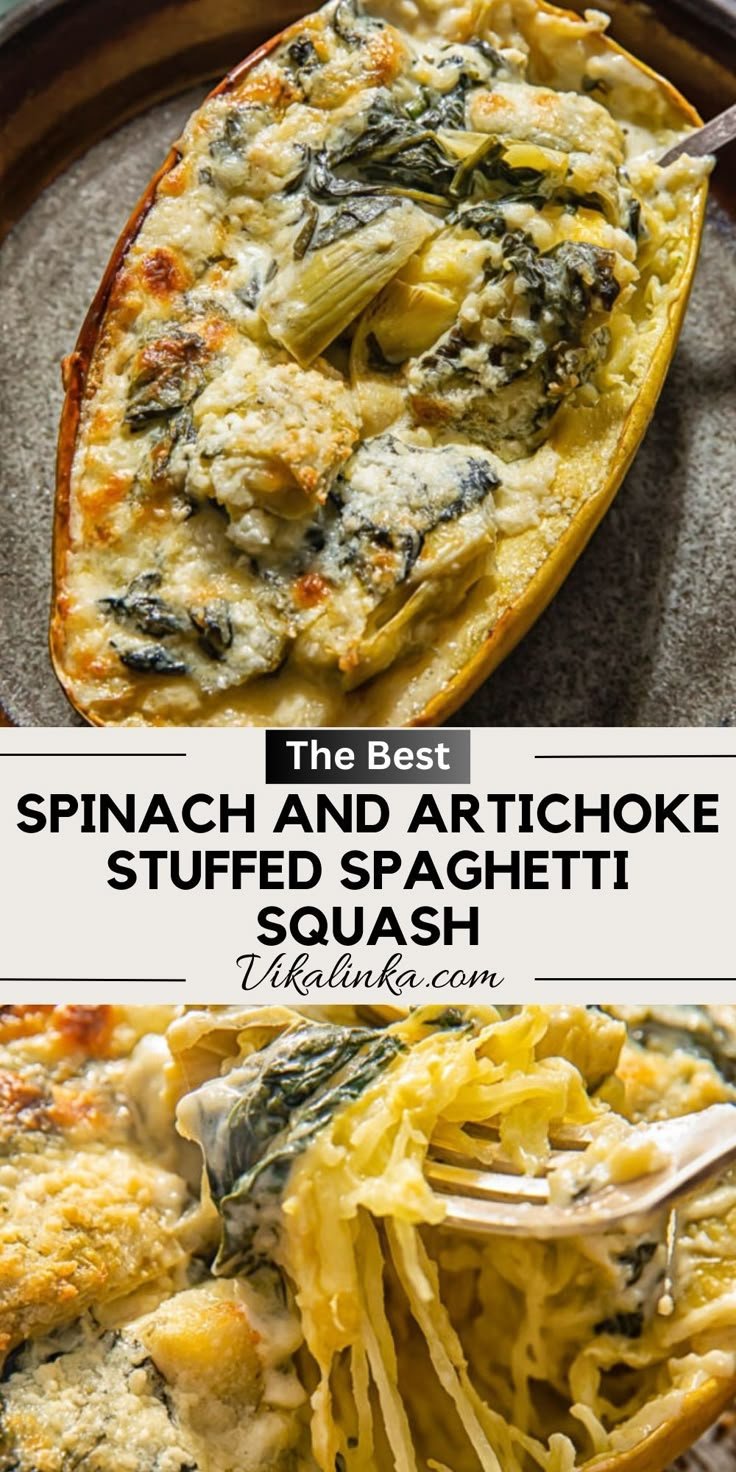 SPINACH AND ARTICHOKE STUFFED SPAGHETTI SQUASH