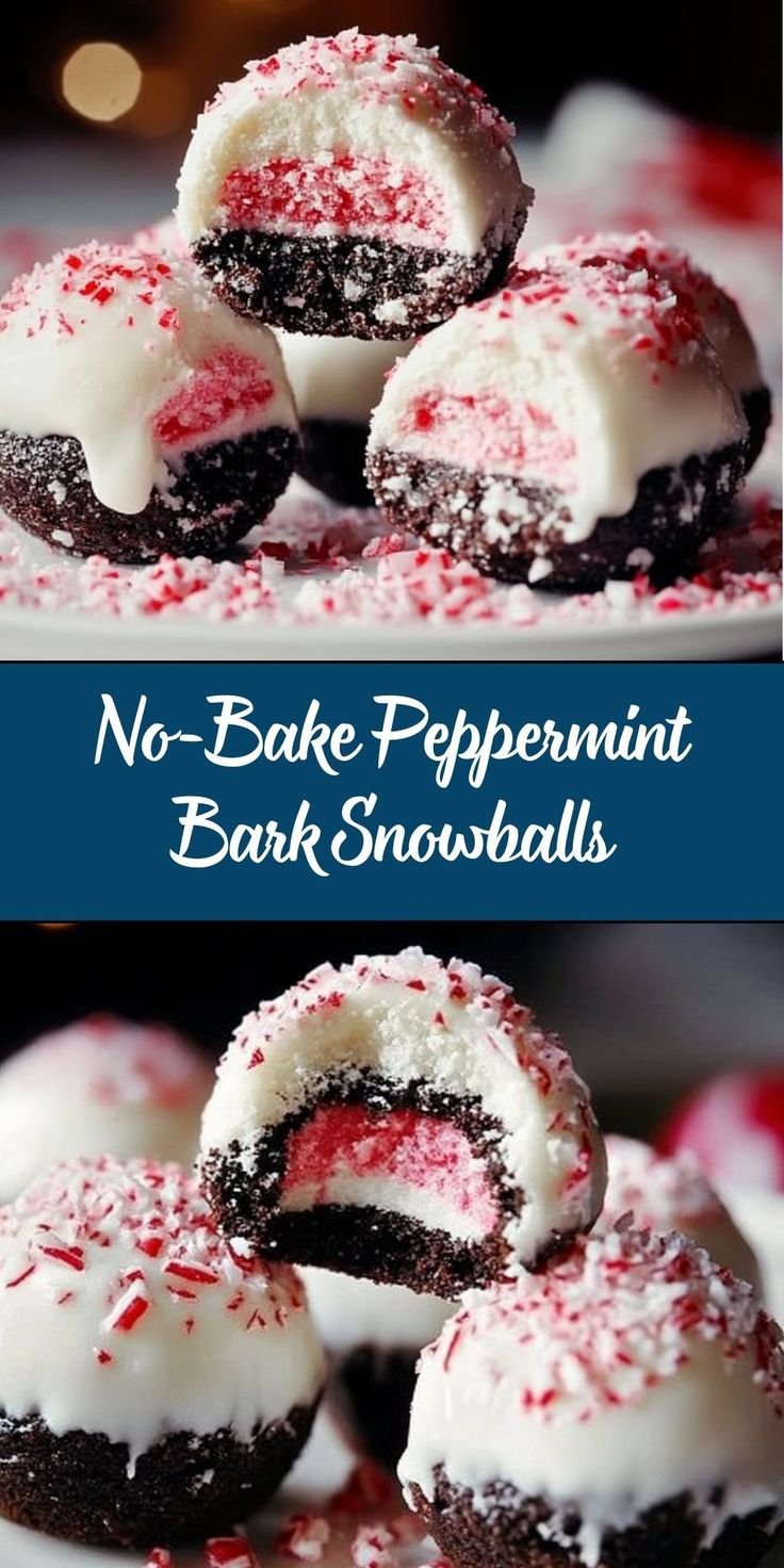 No-Bake Peppermint Bark Snowballs | No-Bake Christmas Treats, Ideas for Christmas Desserts, Simple Christmas Sweets