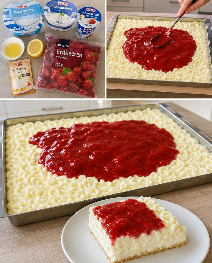Spaghettieis Blechkuchen mit Erdbeeren – Lecker & Cremig