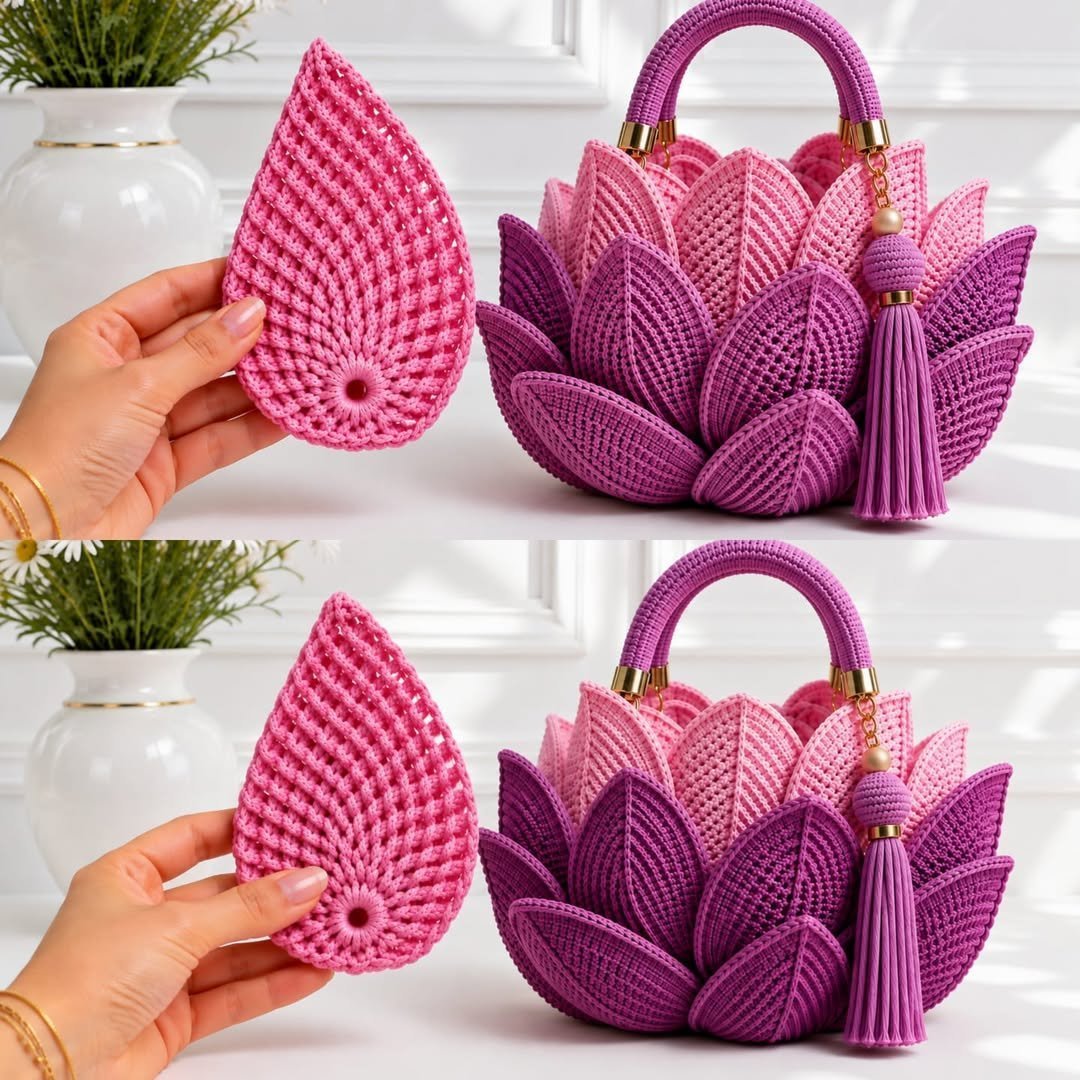 Don’t Miss This! 🌸 How to Crochet a Lotus Flower & Leaf Bag | Easy Step-by-Step Tutorial