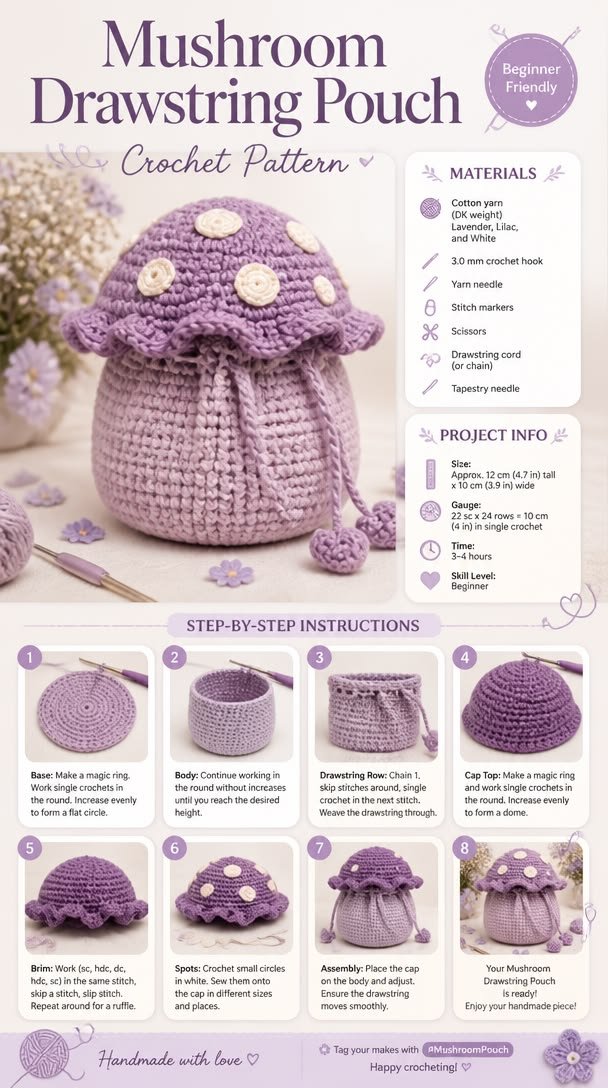Mushroom Drawstring Pouch Pattern