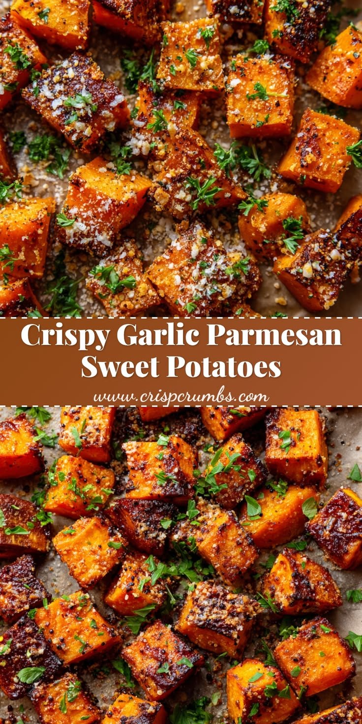 Crispy Garlic Parmesan Roasted Sweet Potatoes | Easy Fall Side Dish