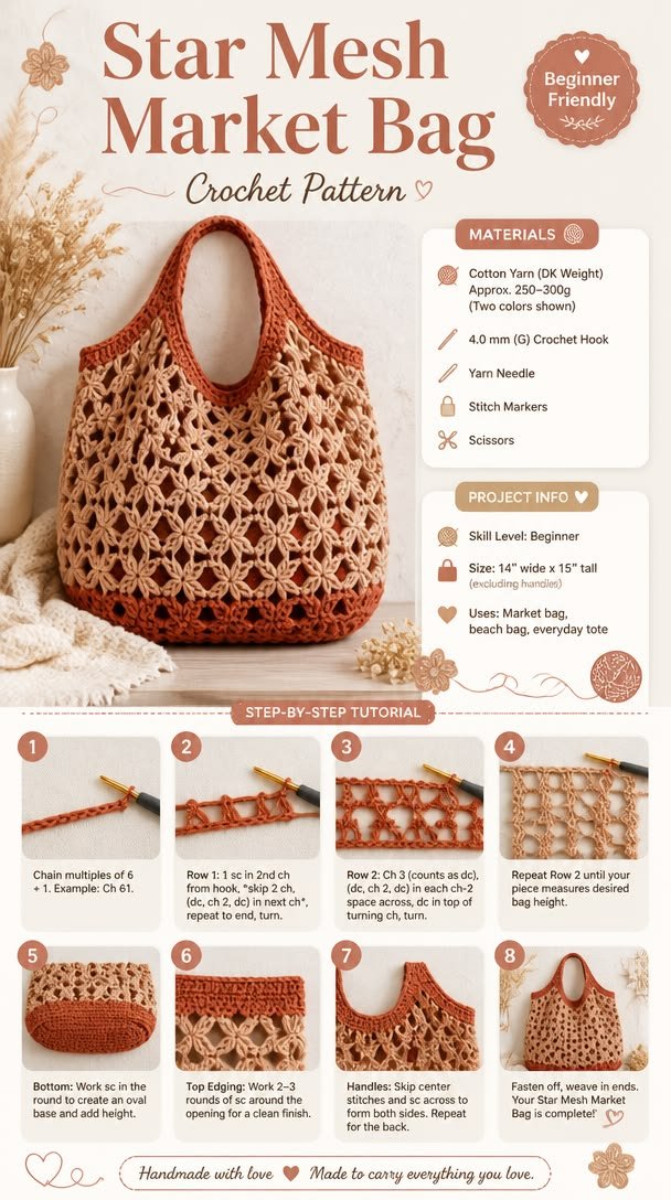 Star Mesh Market Bag Crochet Pattern