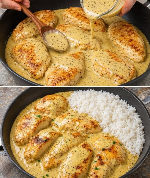 Hähnchenpfanne in Honig-Senf-Sauce