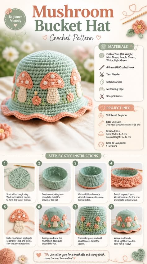 Mushroom Bucket Hat Crochet Pattern