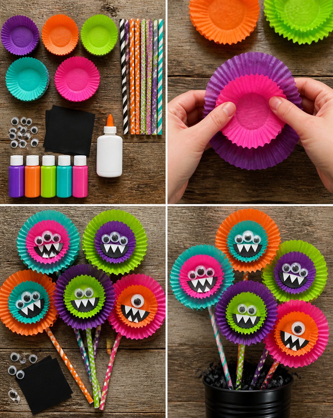 How to Make Colorful Cupcake Liner Monster Flowers 22 Colorful Cupcake-Liner Monster Flowers