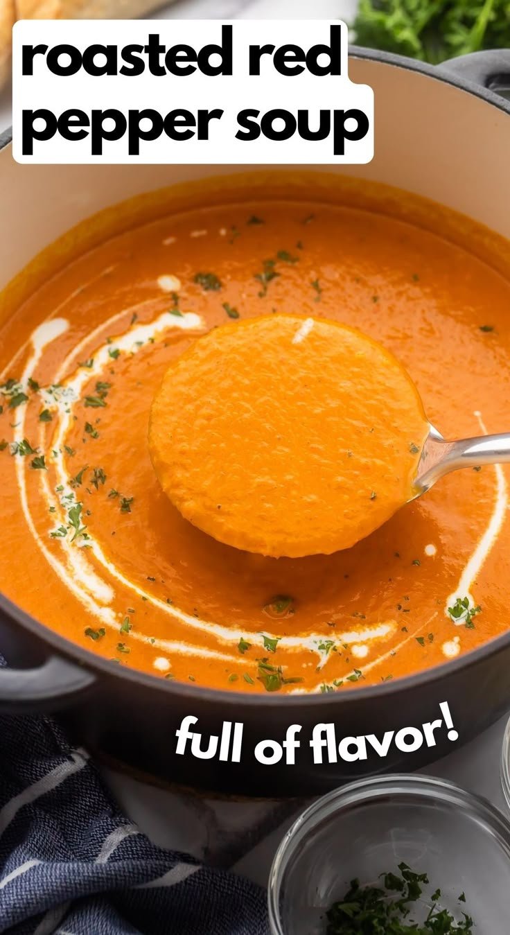 Roasted Red Pepper Soup | Pepper soup ingredients list, Smooth soup recipes healthy, Red pepper soup recipe