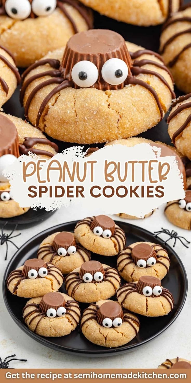 These Spider Peanut Butter Cookies are a fun twist on classic peanut butter blossoms, decorated to look like little spid… | Spider cookies made with reeses, Chocolate covered peanut butter spider, Spider cookies with reese peanut butter