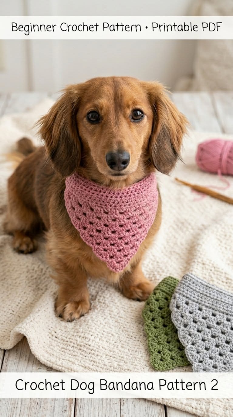 Charming Dusty Rose Dog Bandana Crochet Pattern