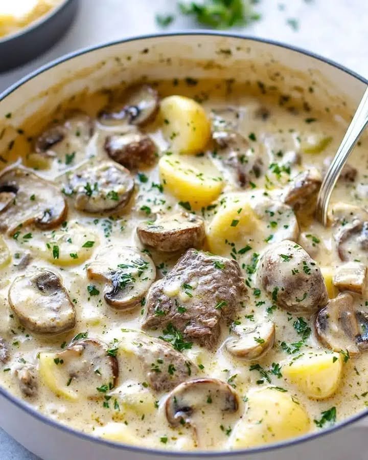 Recette de viande de boeuf aux champignons et &agrave; l'ail cr&eacute;meux