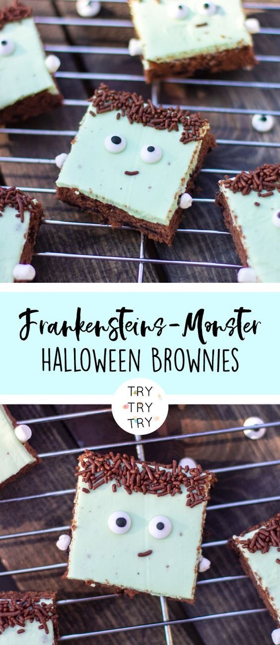 Frankensteins Monster-Brownies - TRYTRYTRY | Rezept | Halloween blechkuchen einfach, Backen halloween kuchen, Halloween snack ideen einfach backen