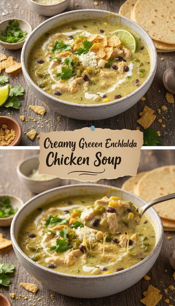 Creamy Green Enchilada Chicken Soup – A Cozy, Flavor-Packed One-Pot Meal