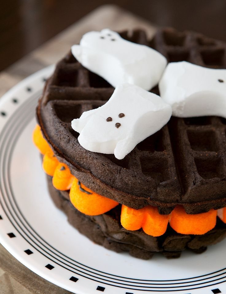 Dark Chocolate Marshmallow Halloween Waffles