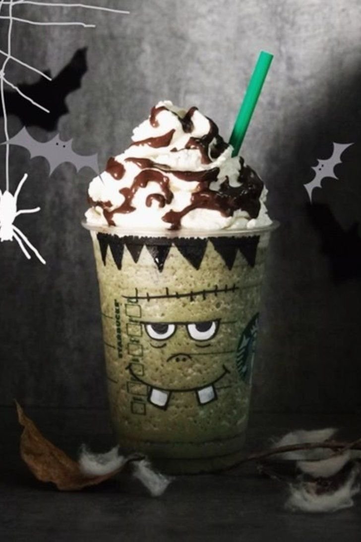 Need a Jolt in the Morning? Here's How to Order Starbucks' Secret Menu Frankenstein Frappuccino | Halloween coffee drinks, Halloween frappe ideas, Frankenstein starbucks drink