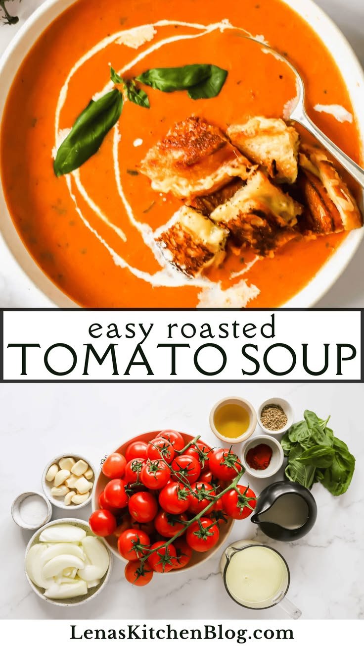 Roasted Tomato & Basil Soup Recipe | Thick tomato soup recipe, Best creamy tomato soup, The best tomato basil soup