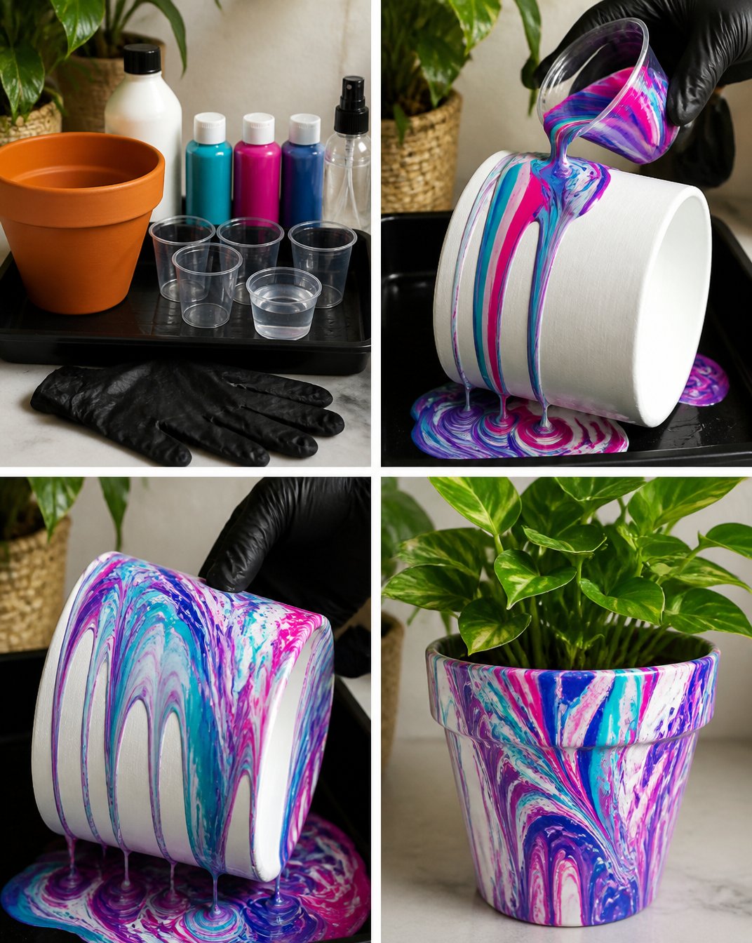 Marble Swirl Planters for Indoor Plants