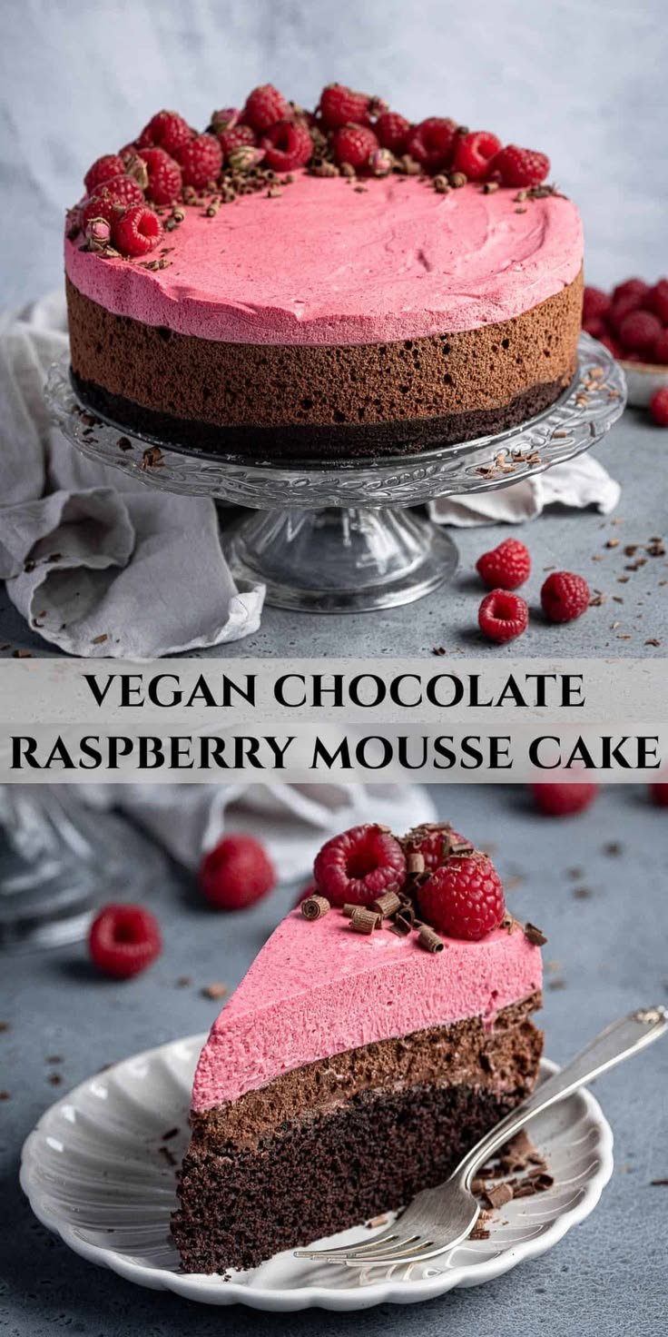 Decadent Vegan Chocolate Raspberry Mousse Cake | How to make vegan mousse cake, Vegan raspberry mousse, White chocolate raspberry mousse