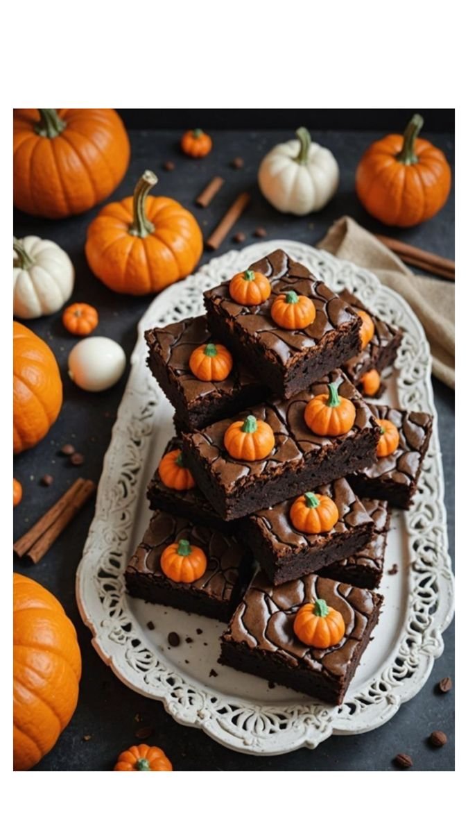 Fall brownies with pumkins | Fall brownie decorating ideas, Brownie fall decorations, Pumpkin themed desserts