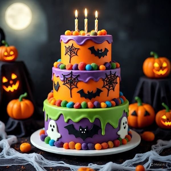 Halloween cakes 3 tier | 2nd tier cake halloween, 3 tier cake with ghosts, Scary halloween cakes