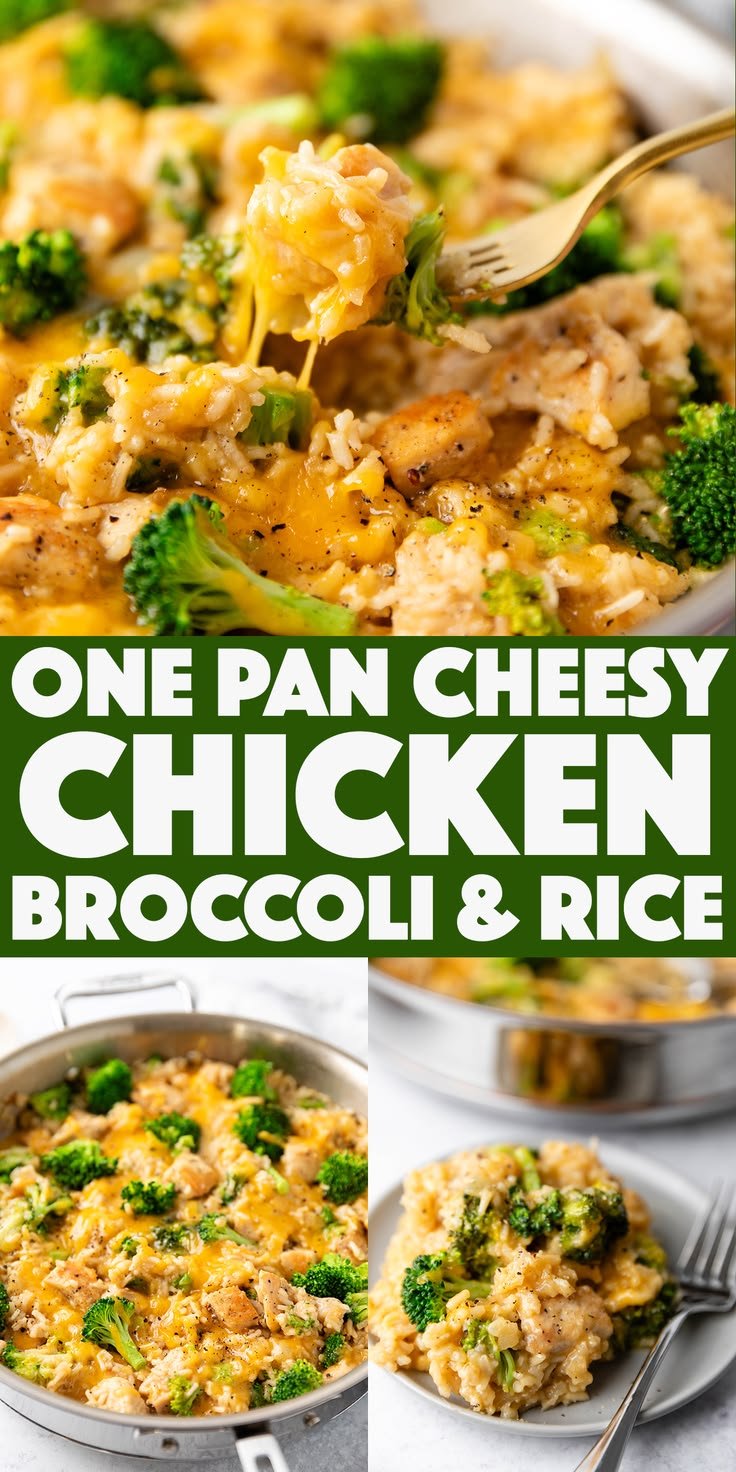 One Pan Cheesy Chicken Broccoli and Rice - one pot comfort food that is perfect for any night of the week. Boneless, ski… | Dinner ideas stovetop, Cheap chicken meals, One pan chicken and broccoli