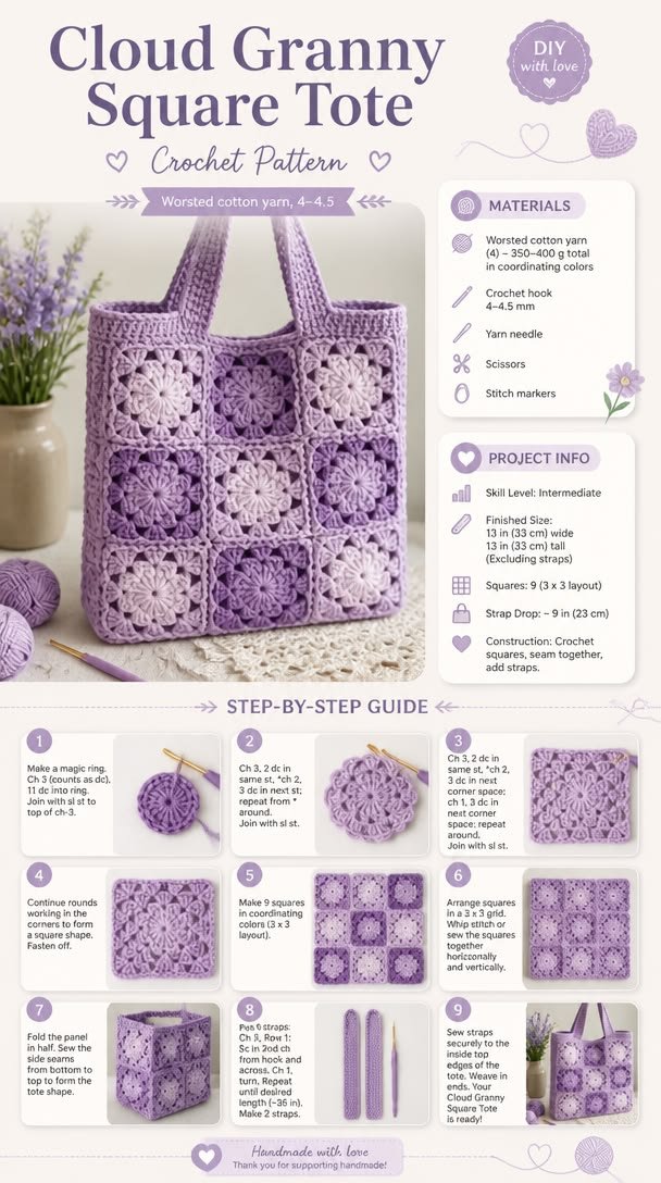 Cloud Granny Square Tote