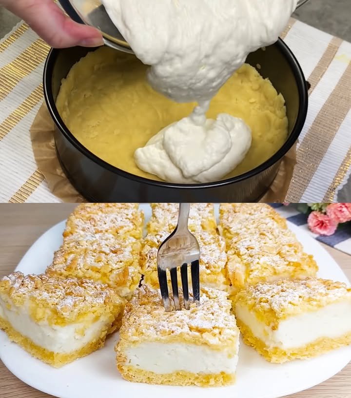 Quark Schneekuchen mit Vanillepudding