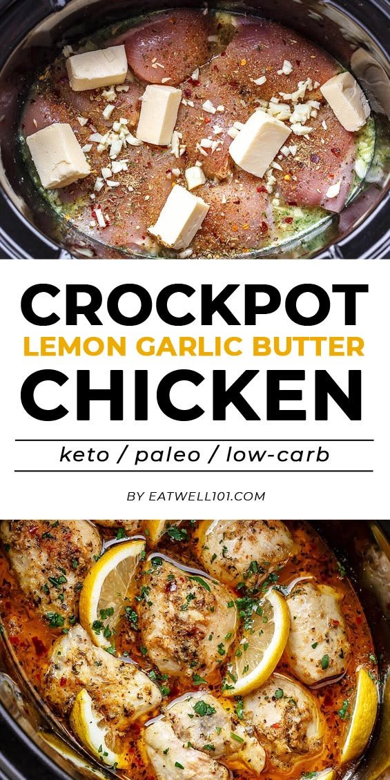 Lemon Garlic Butter Crock Pot Chicken Thighs | Garlic butter chicken crockpot recipes, How to make garlic butter chicken crock pot, Lemon butter chicken crockpot