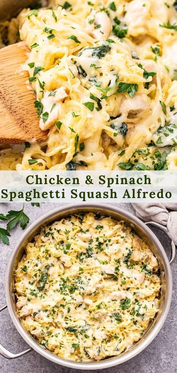 Chicken and Spinach Spaghetti Squash Alfredo