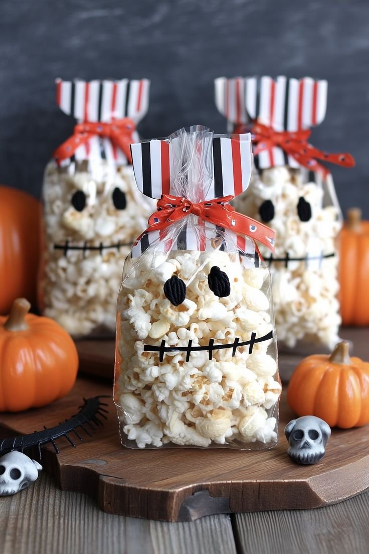 Idée de snack Halloween : sacs de popcorn momifiés faciles