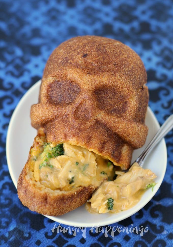 Cheesy Broccoli & Chicken Stuffed Skulls | Hungry Happenings