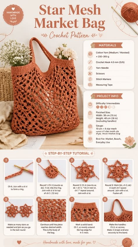 Star Mesh Market Bag Crochet Pattern