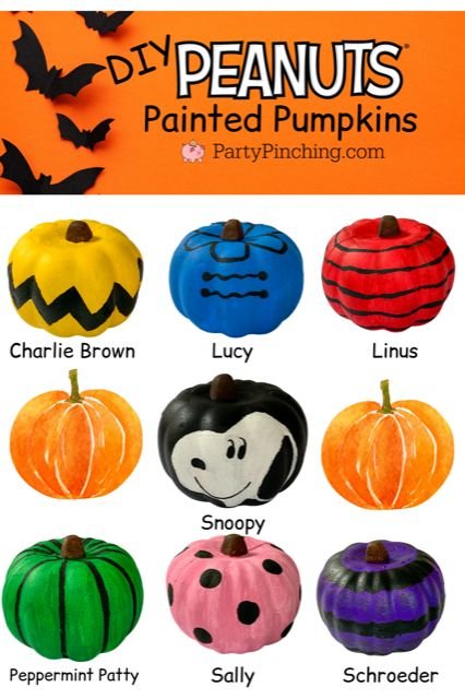 DIY Peanuts Gang Painted Pumpkins, Dollar Tree Craft | Snoopy halloween crafts, Snoopy pumpkin ideas, Peanuts pumpkin