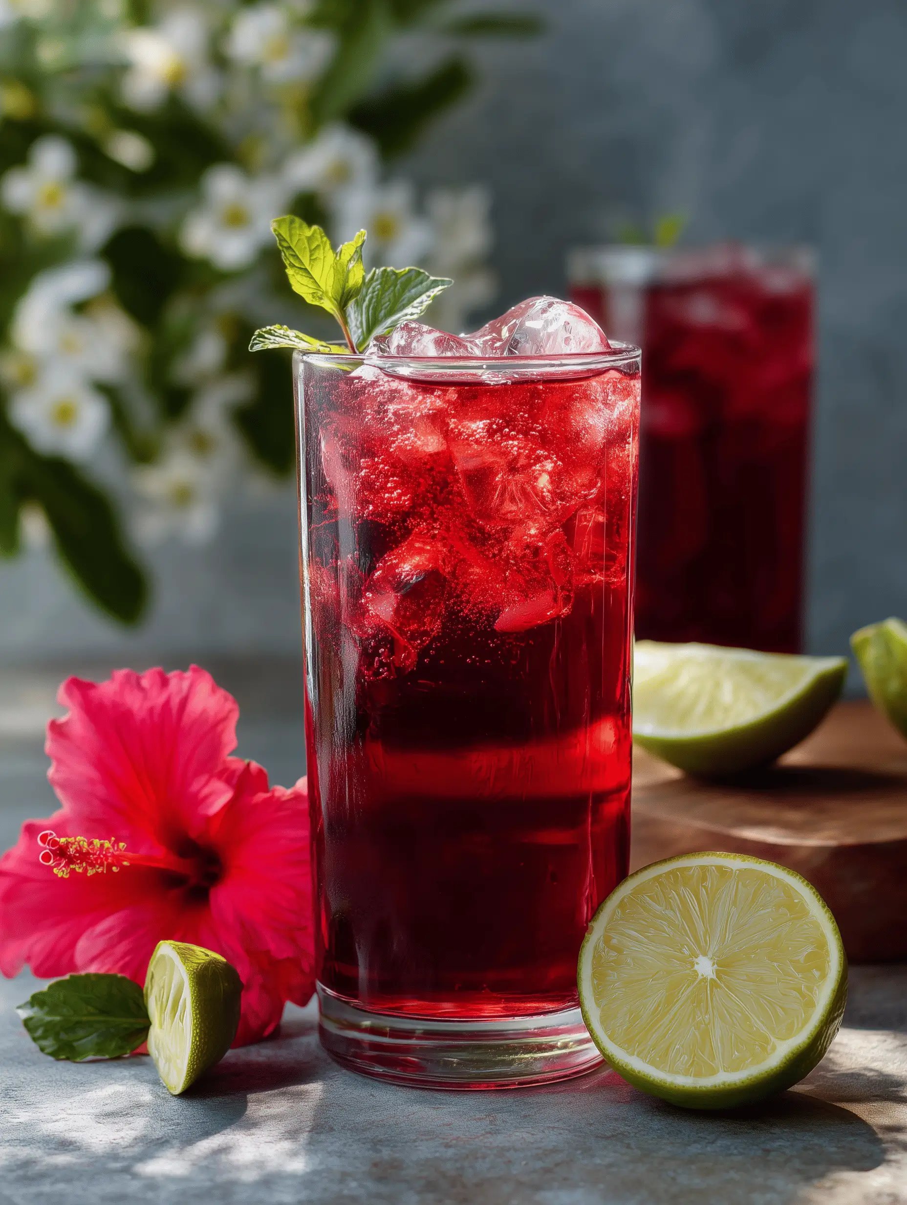 Homemade Hibiscus Ginger Iced Tea