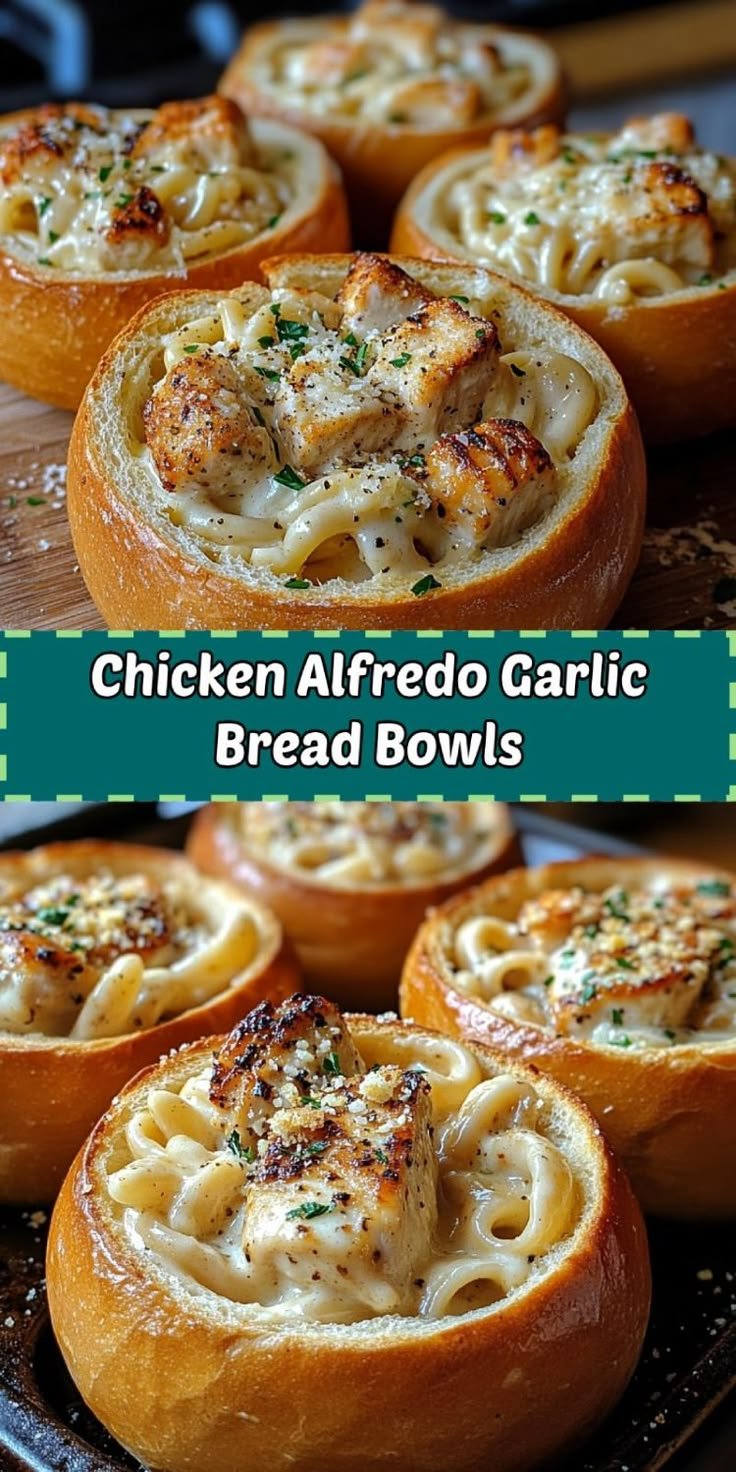 Spaghetti Garlic Bread Bowls