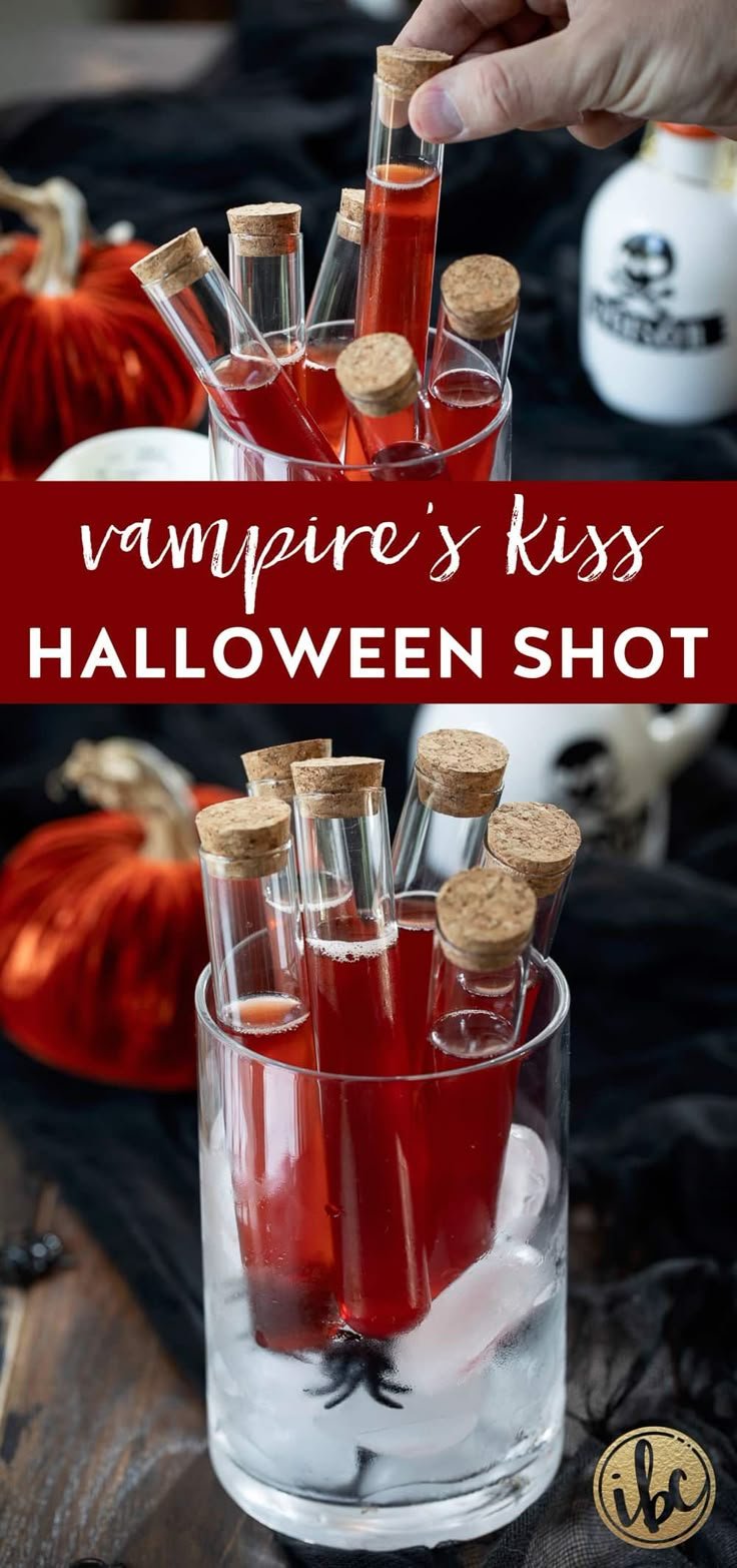 Vampire's Kiss Halloween Shot in Enchanting Vials | Easy halloween shots, Halloween party drink ideas, Halloween shots for adults