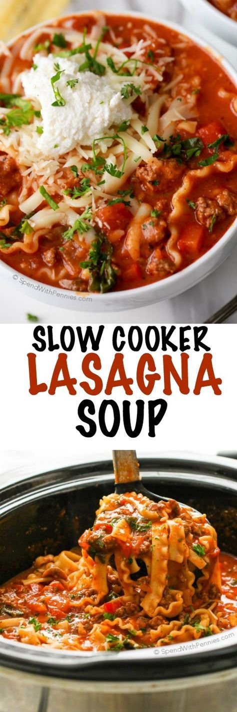 CrockPot Lasagna Soup Recipe: Easy Slow Cooker Meal | Slower cooker lasagna soup, Damn delicious lasagna soup, Lasange recipe soup crockpot
