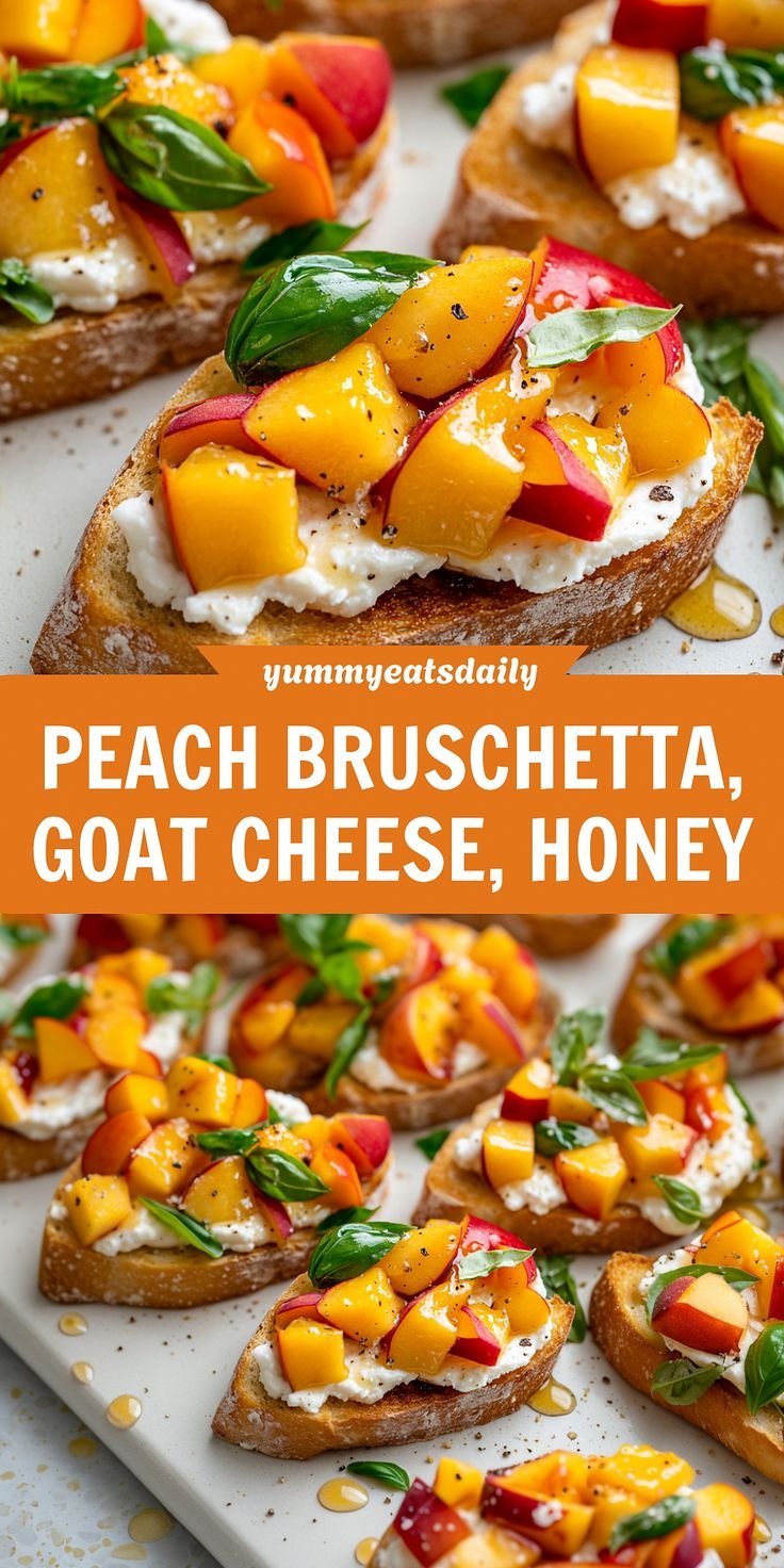 Peach Bruschetta with Goat Cheese and Honey