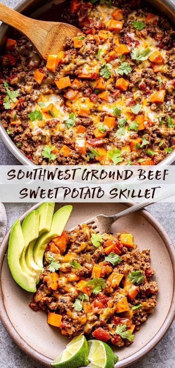 Easy Southwest Ground Beef and Sweet Potato Skillet Recipe | Ground beef sweet potatoes recipes for dinner, Healthy ground beef and sweet potato recipes
