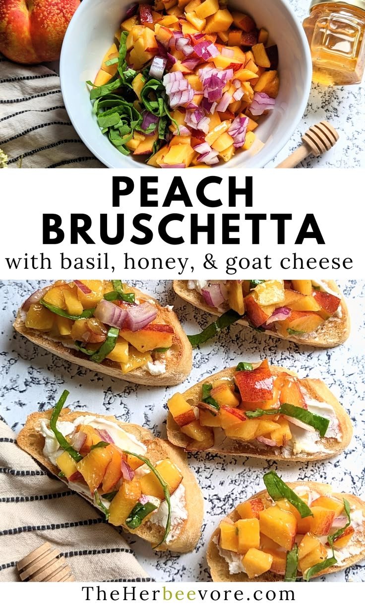 Peach Bruschetta with Goat Cheese and Honey