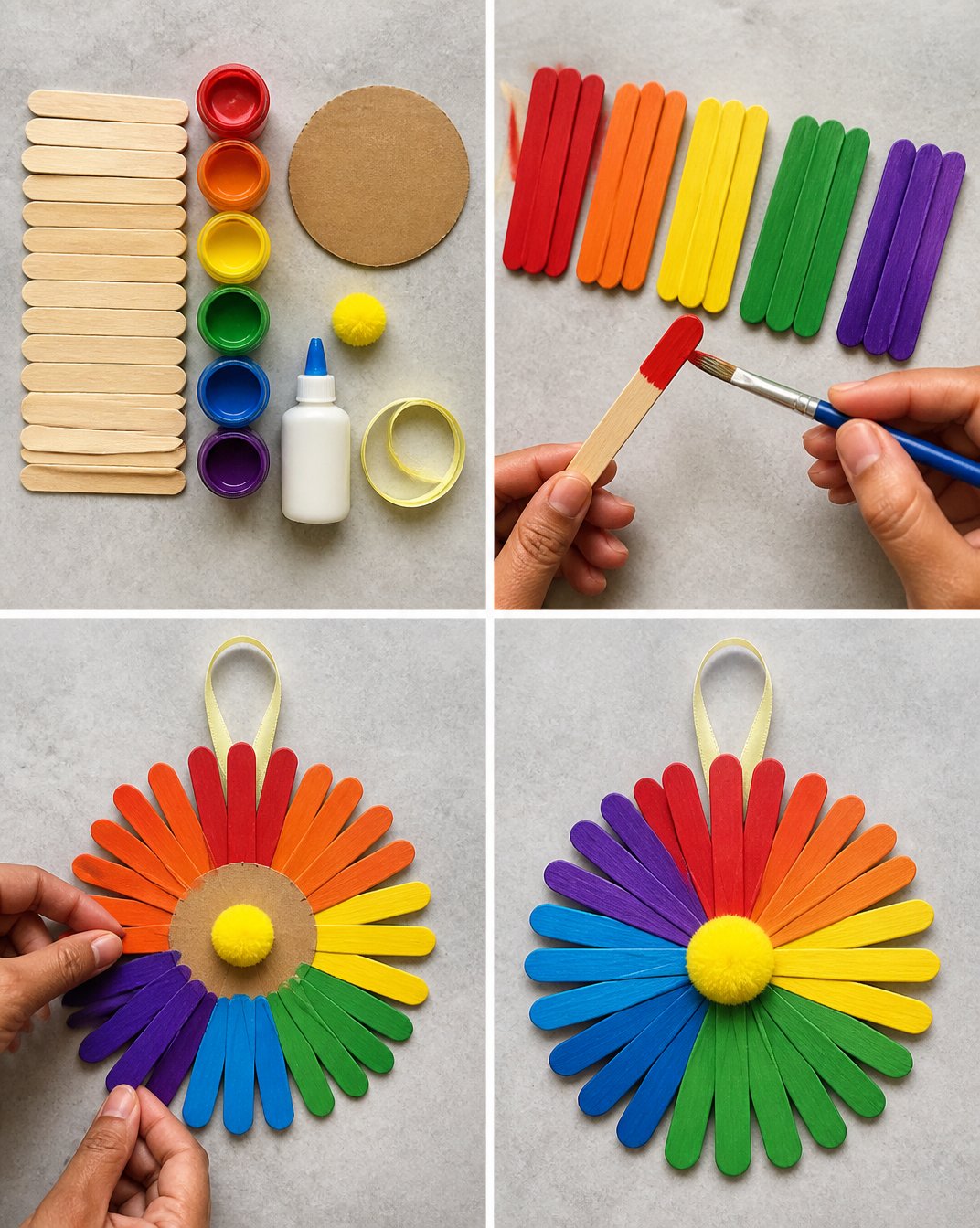 Rainbow Flower Wheel Craft with Popsicle Sticks for Kids 19 Rainbow Popsicle-Stick Flower Wheel Craft for Kids