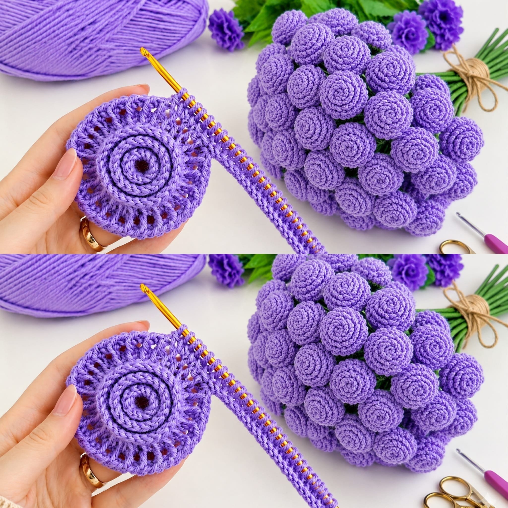 Amazing Tunisian Crochet Idea! 🌹 Flower Bouquet with Leaves | Easy & Beautiful #crochet