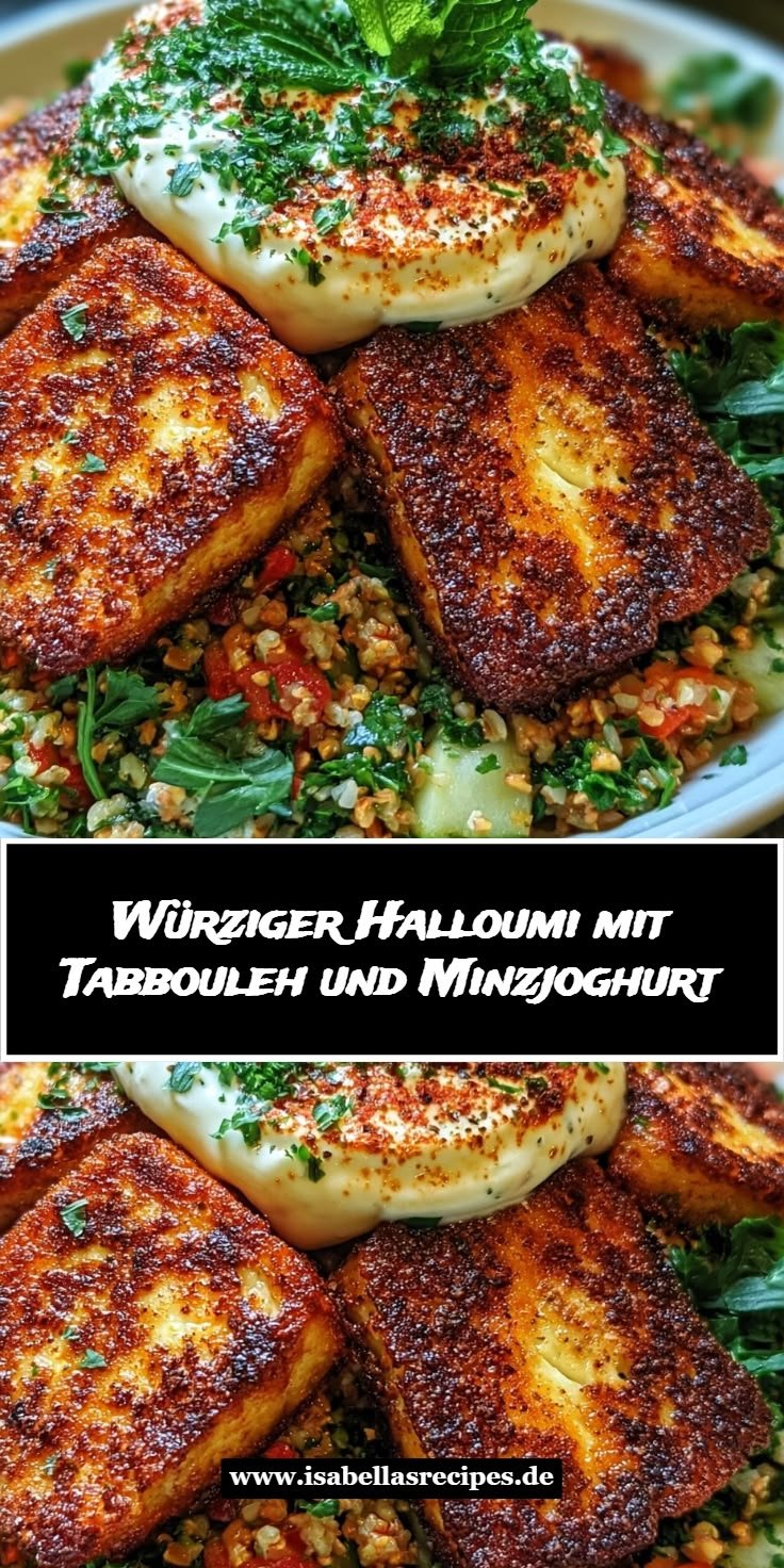 Würziger Halloumi mit Tabbouleh und erfrischendem Minzjoghurt genießen